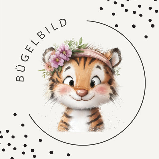 Bügelbild Little Tiger Love 2 – Tiger mit Blumenkranz