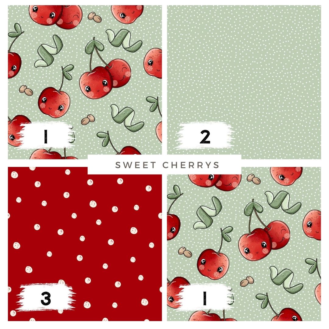 Stoffpaket Sweet Cherrys – Fruchtstoff in Rot & Grün | verschiedene Stoffarten