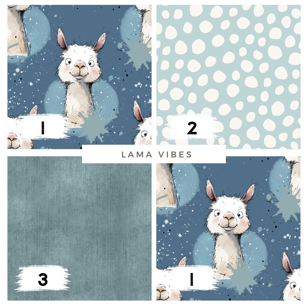 Stoffpaket Lama Vibes Blau – moderner Kinderstoff mit Lama | verschiedene Stoffarten