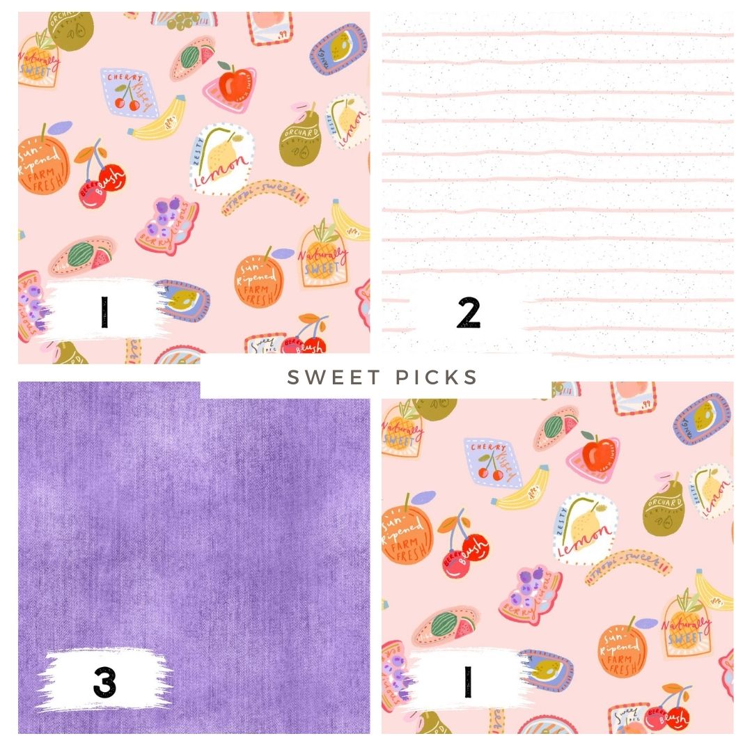 Stoffpaket Sweet Picks Rosa – Kinderstoff mit Früchten | verschiedene Stoffarten