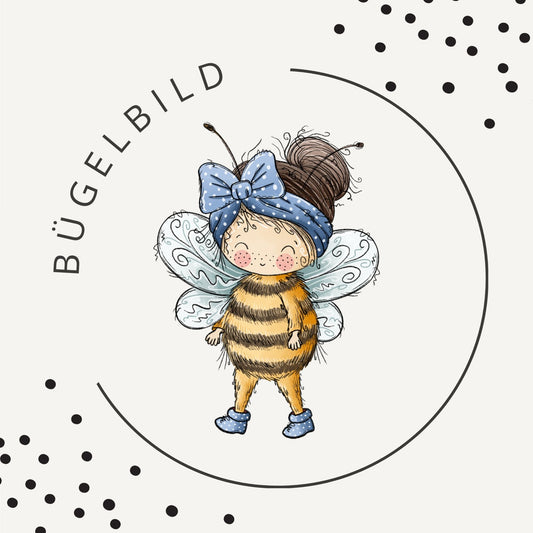 Bügelbild Bienenmädchen Blau 2 – Süßes Bienenmotiv für Kinderkleidung