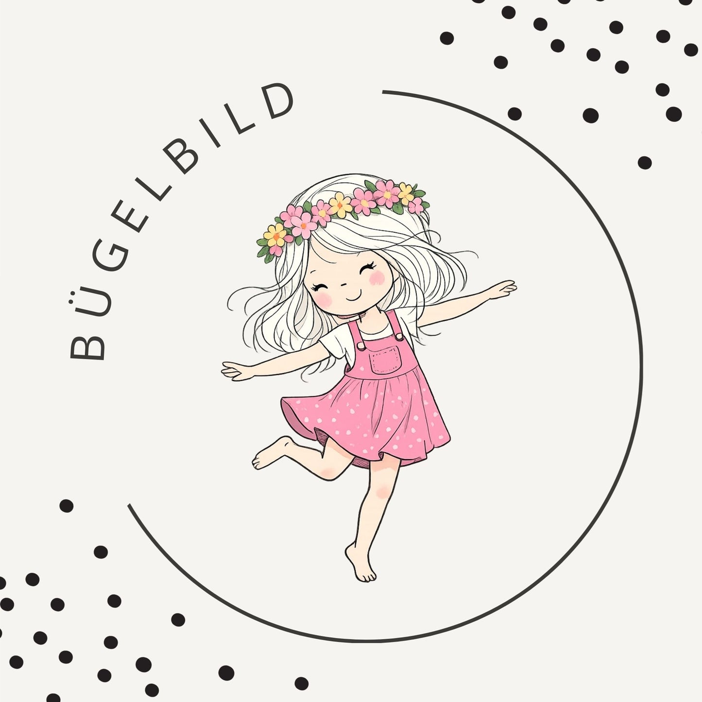 Bügelbild Rosie – Verspieltes Mädchenmotiv für Kinderkleidung