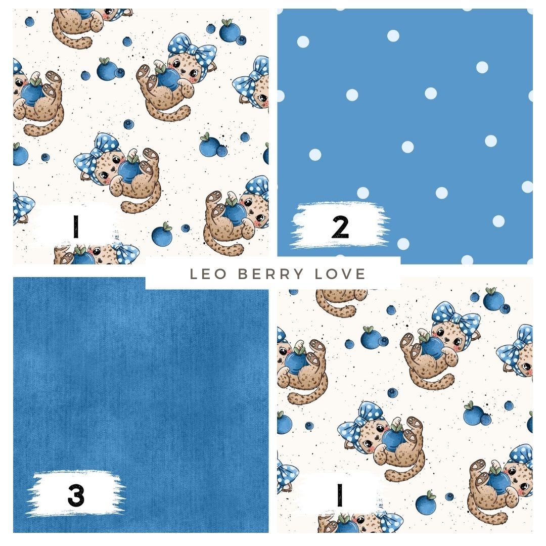 Stoffpaket Leo Berry Love Blau – Kinderstoff mit Leoparden | verschiedene Stoffarten
