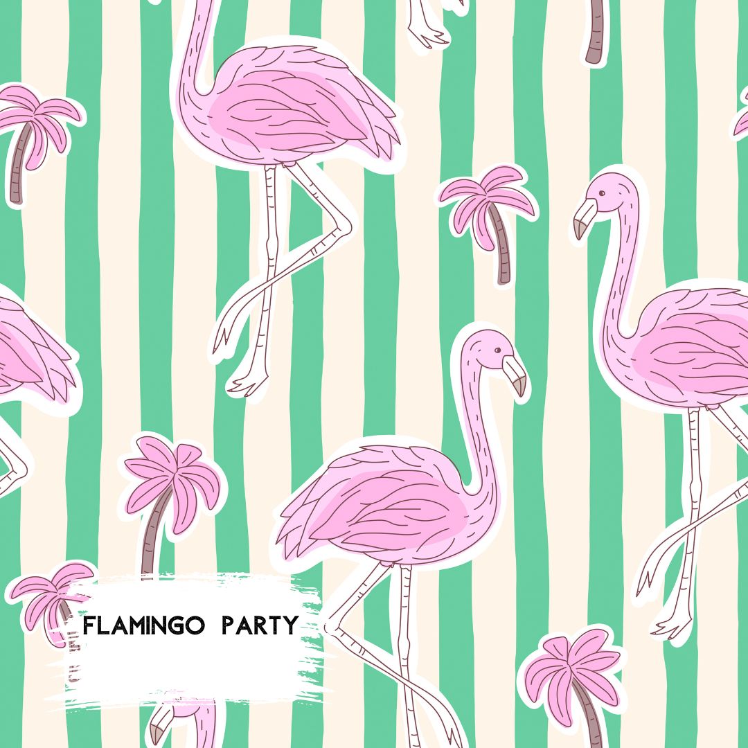 Flamingo Party Stripes Grün | auf verschiedenen Stoffarten