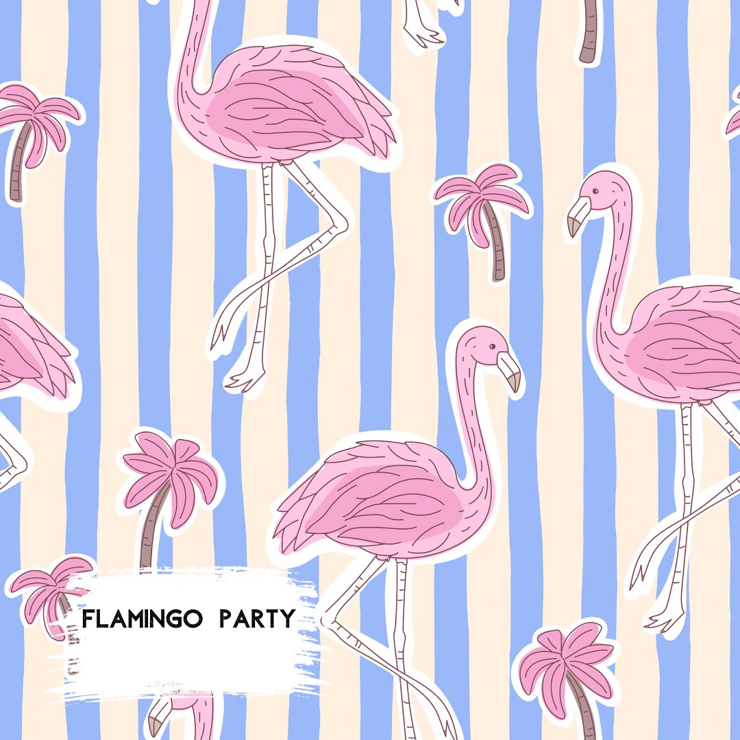 Flamingo Party Stripes Blau | auf verschiedenen Stoffarten