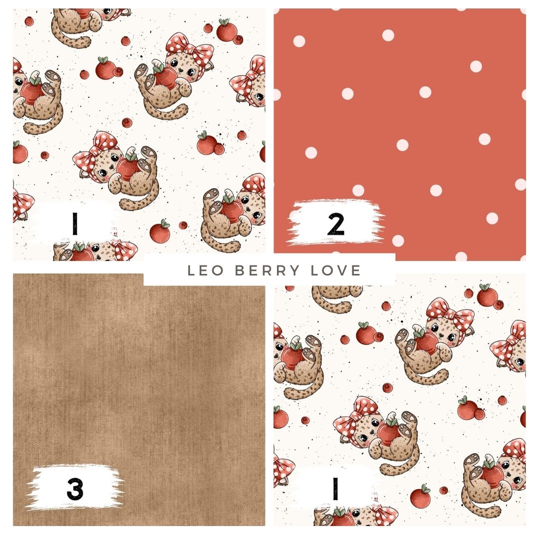 Leo Berry Love Rot – Kinderstoff mit Leoparden | verschiedene Stoffarten