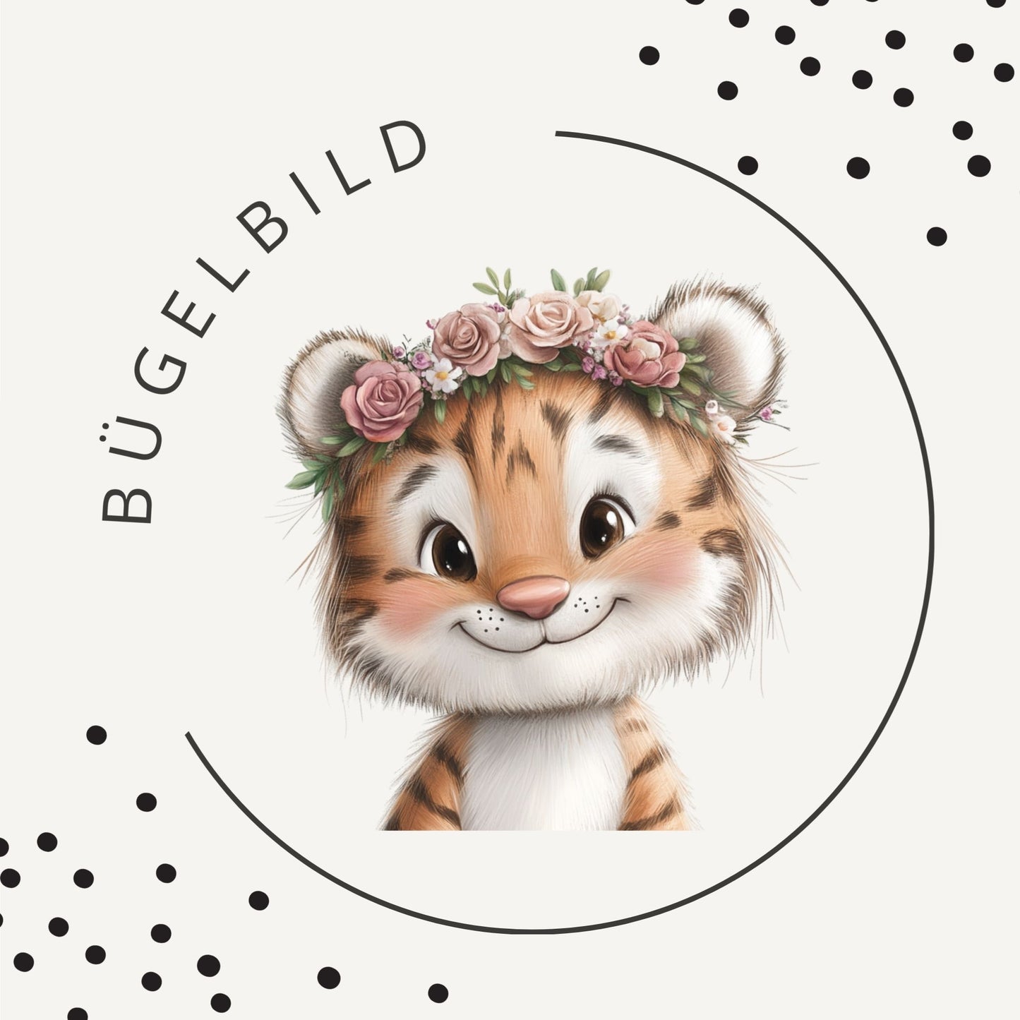 Bügelbild Little Tiger Love 1 – Tiger mit Blumenkranz
