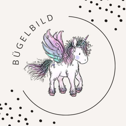 Bügelbild Einhornzeit Blau – zauberhaftes Einhorn Bügelbild für Kinder