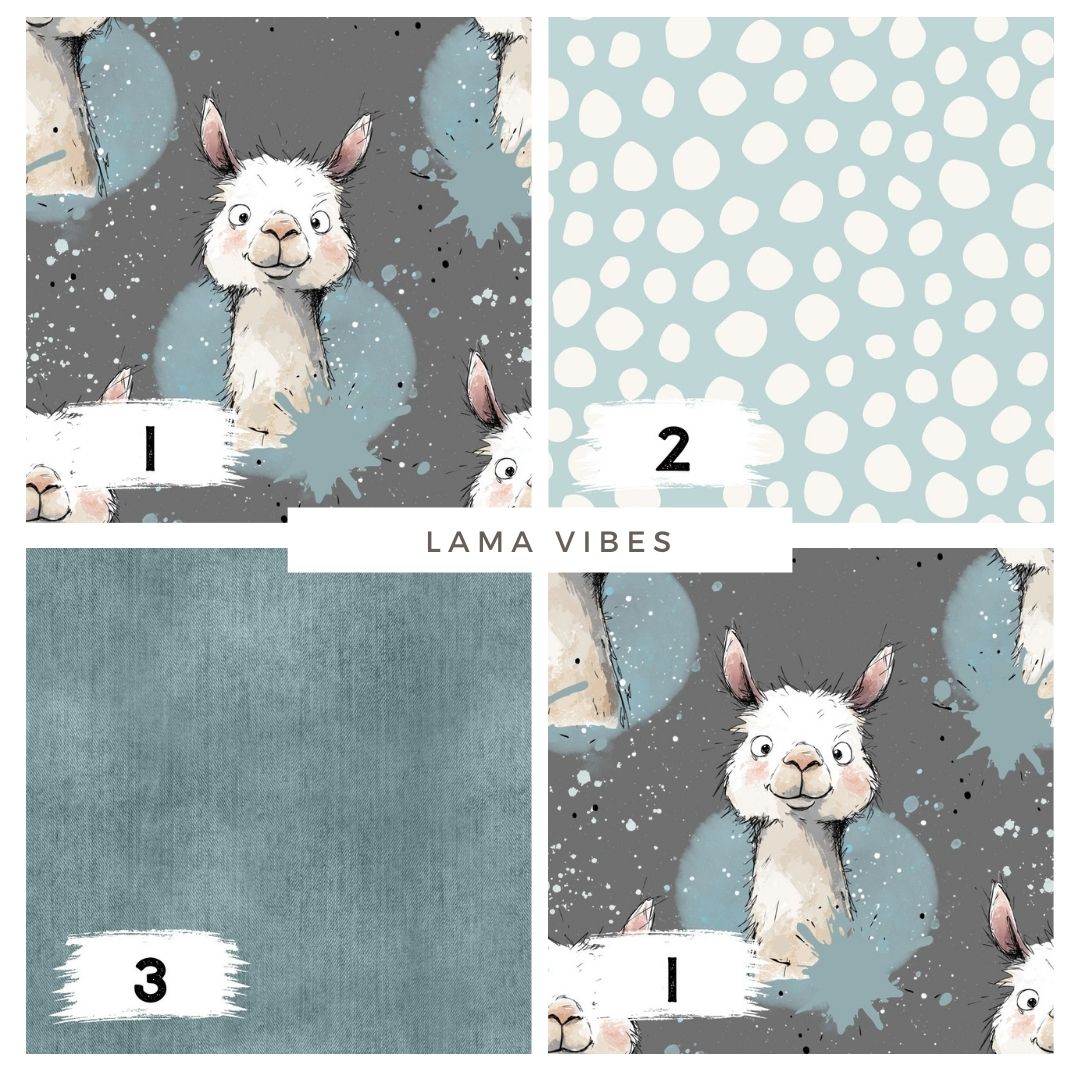 Stoffpaket Lama Vibes Grau – moderner Kinderstoff mit Lama | verschiedene Stoffarten