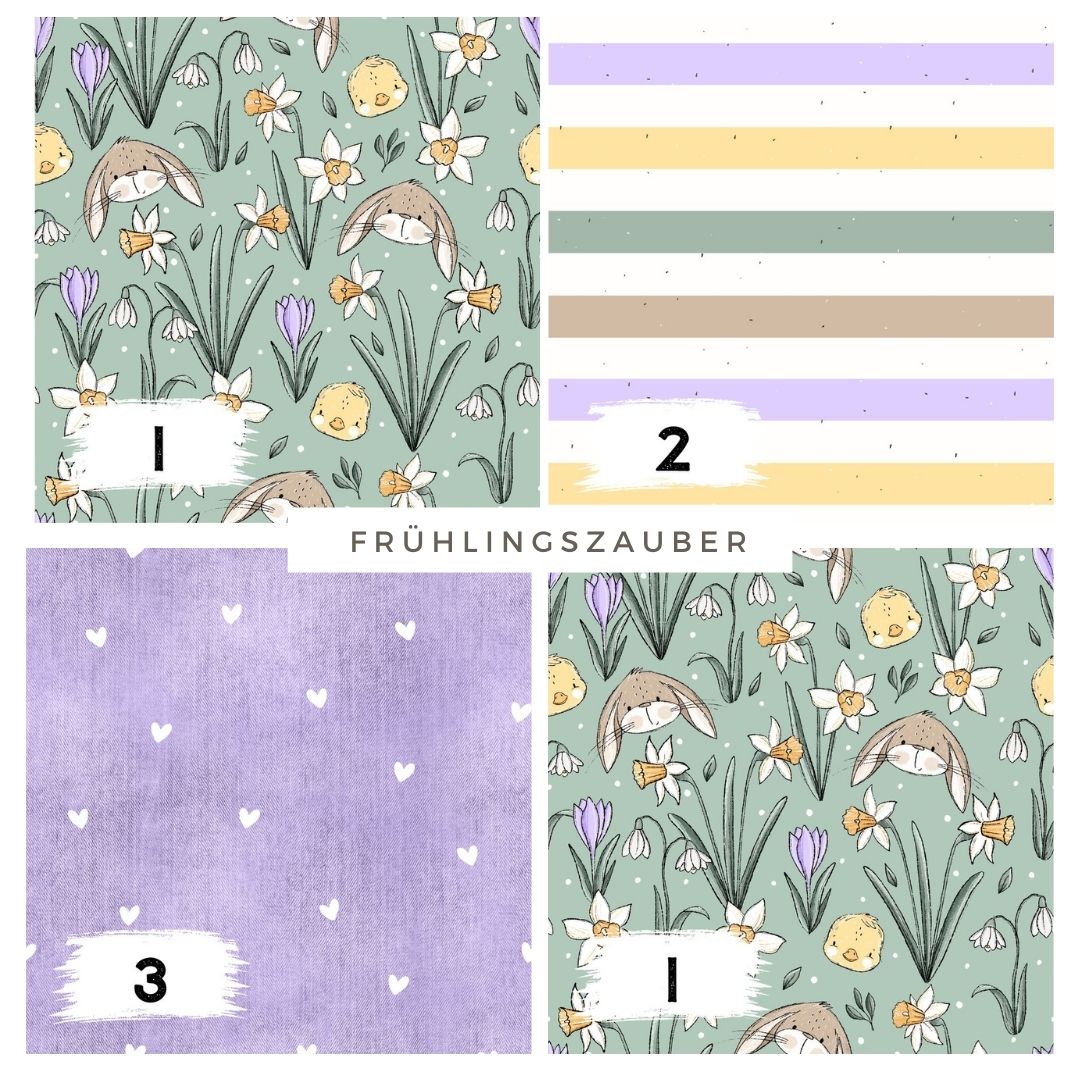 Stoffpaket Frühlingszauber Grün – Kinderstoff mit Hasen & Blumen | verschiedene Stoffarten