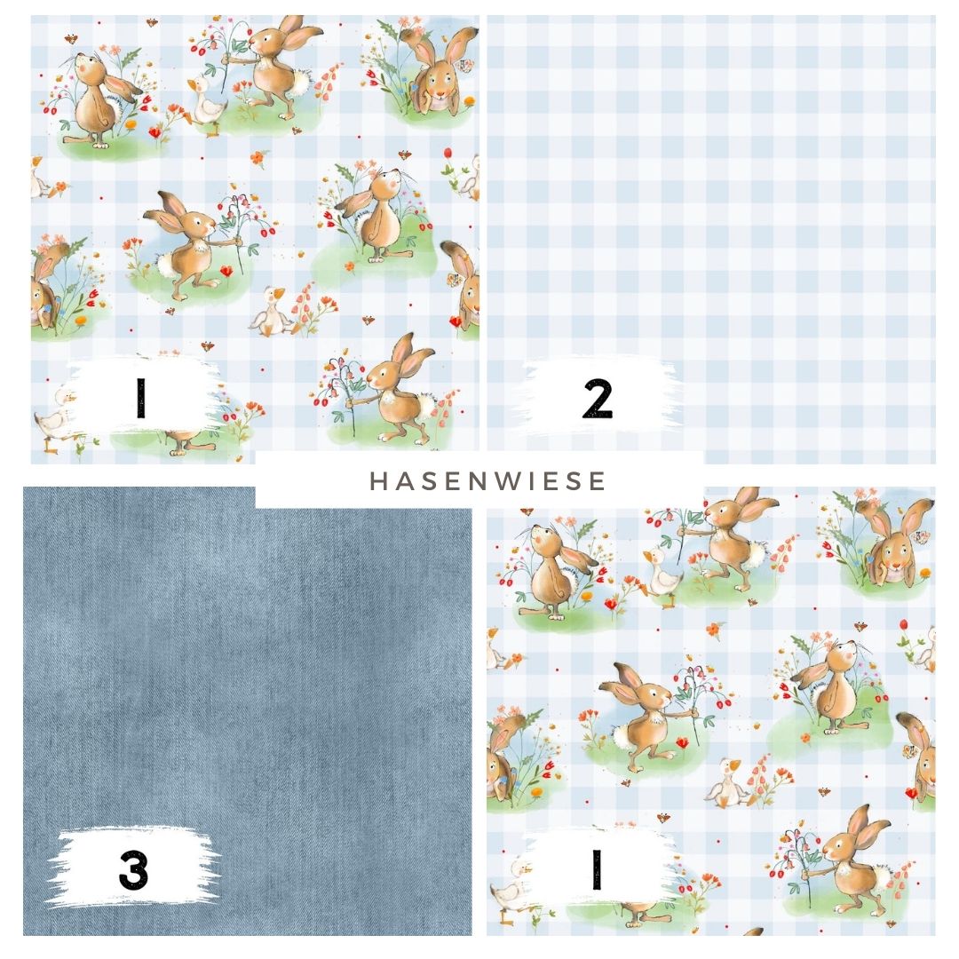 Stoffpaket Hasenwiese – Frühlingshasen Design | auf verschiedenen Stoffarten