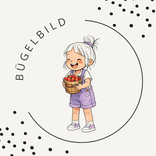 Bügelbild Rosie – Mädchen mit Erdbeerkorb