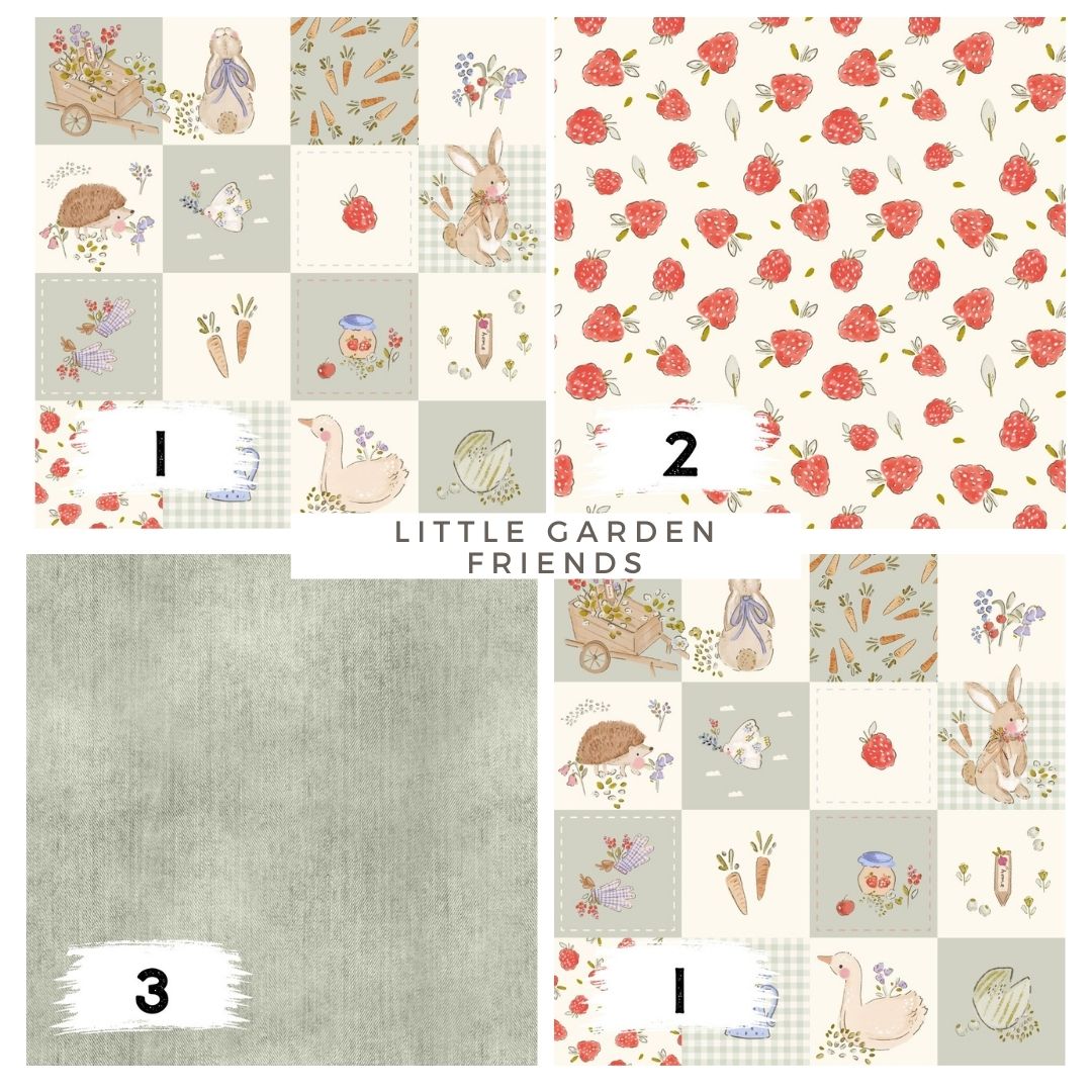Little Garden Friends Patchwork Stoff  – Aquarell Garten Design | auf verschiedenen Stoffarten