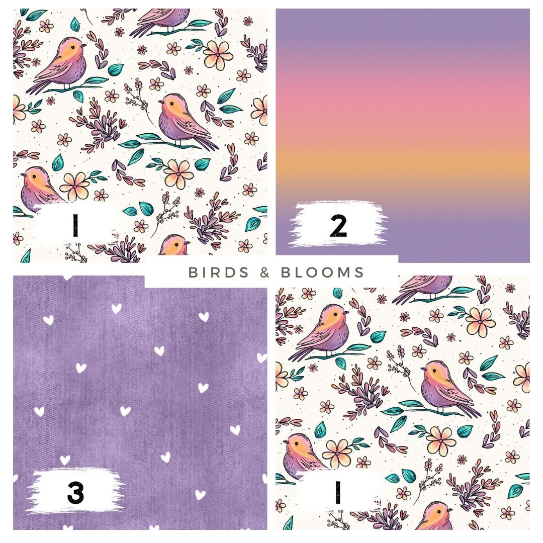 Stoffpaket Birds & Blooms – Stoff mit Vögeln & Blumen | auf verschiedenen Stoffarten