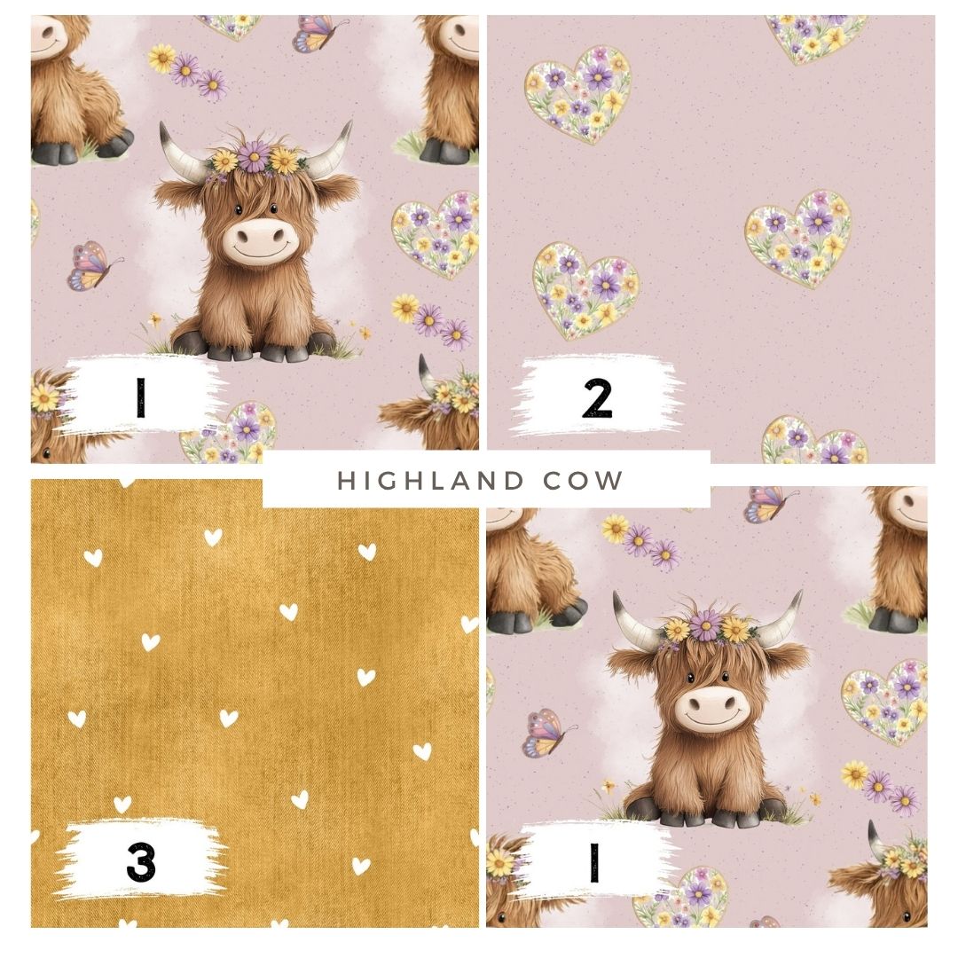 Highland Cow Rosa | auf verschiedenen Stoffarten