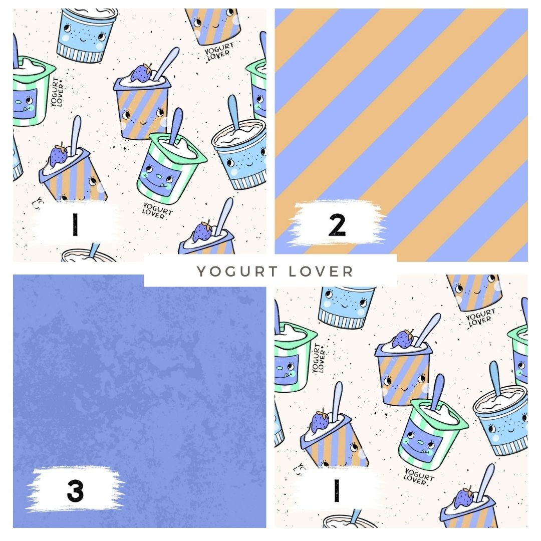 Stoffpaket Yogurt Lover Neutral – Kinderstoff Food Design | verschiedene Stoffarten