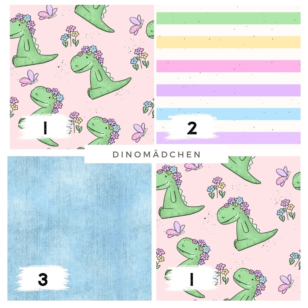 Dinomädchen Rosa – süßer Dino | auf verschiedenen Stoffarten
