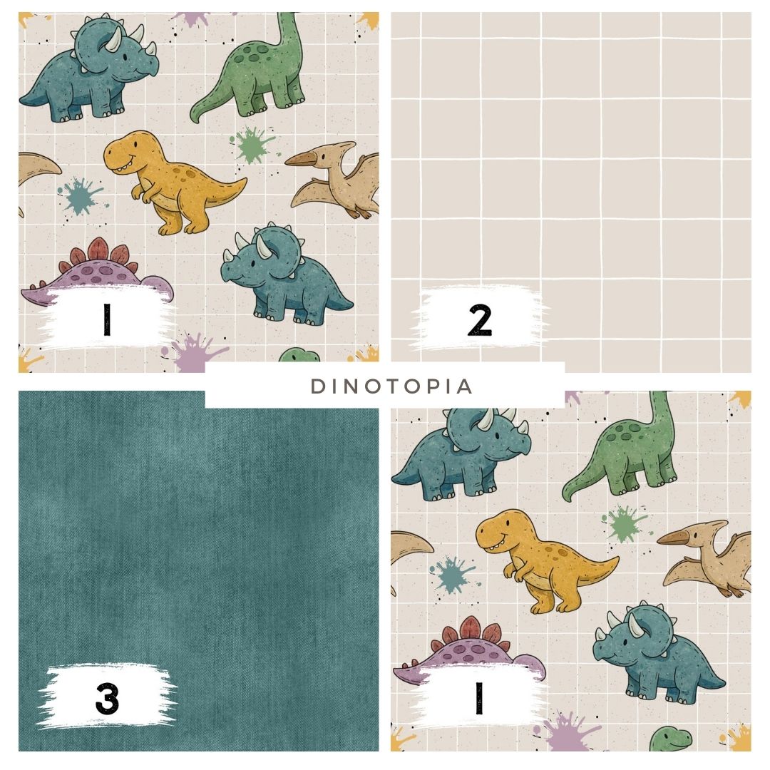 Stoffpaket Dinotopia Grid – Dinosaurier Kinderstoff | verschiedene Stoffarten