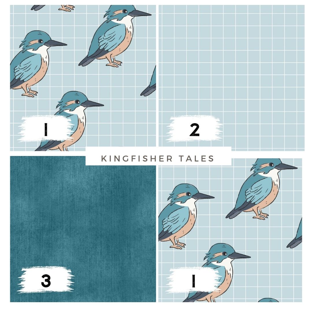 Kingfisher Tales Grid | auf verschiedenen Stoffarten
