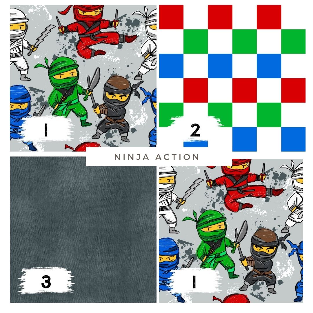 Stoffpaket Ninja Action | auf verschiedenen Stoffarten