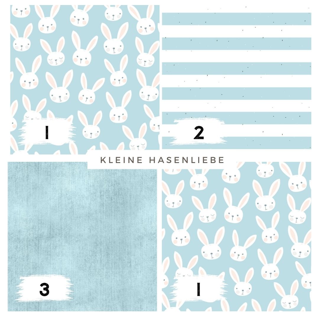 Kleine Hasenliebe Blau – süßes Hasen Design | auf verschiedenen Stoffarten