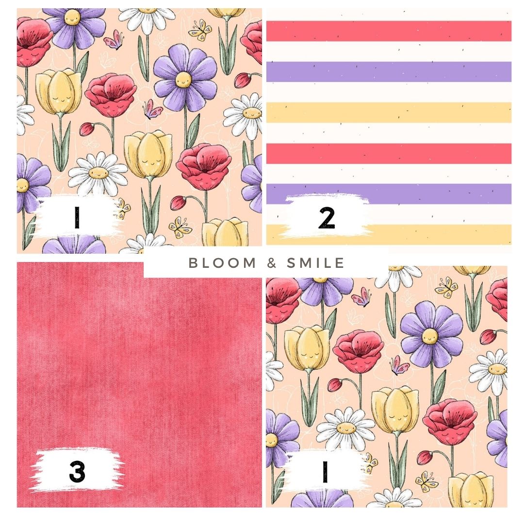Bloom & Smile Gelb – fröhlicher Blumen Stoff | auf verschiedenen Stoffarten