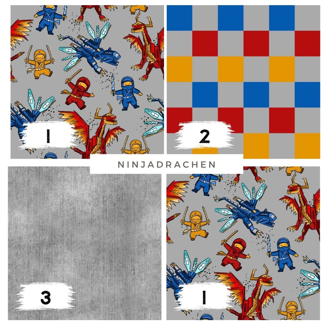 Ninjadrachen Grau – Ninja & Drachen Stoff | auf verschiedenen Stoffarten