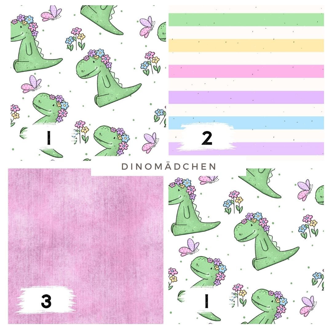 Dinomädchen Weiß – süßer Dino | auf verschiedenen Stoffarten