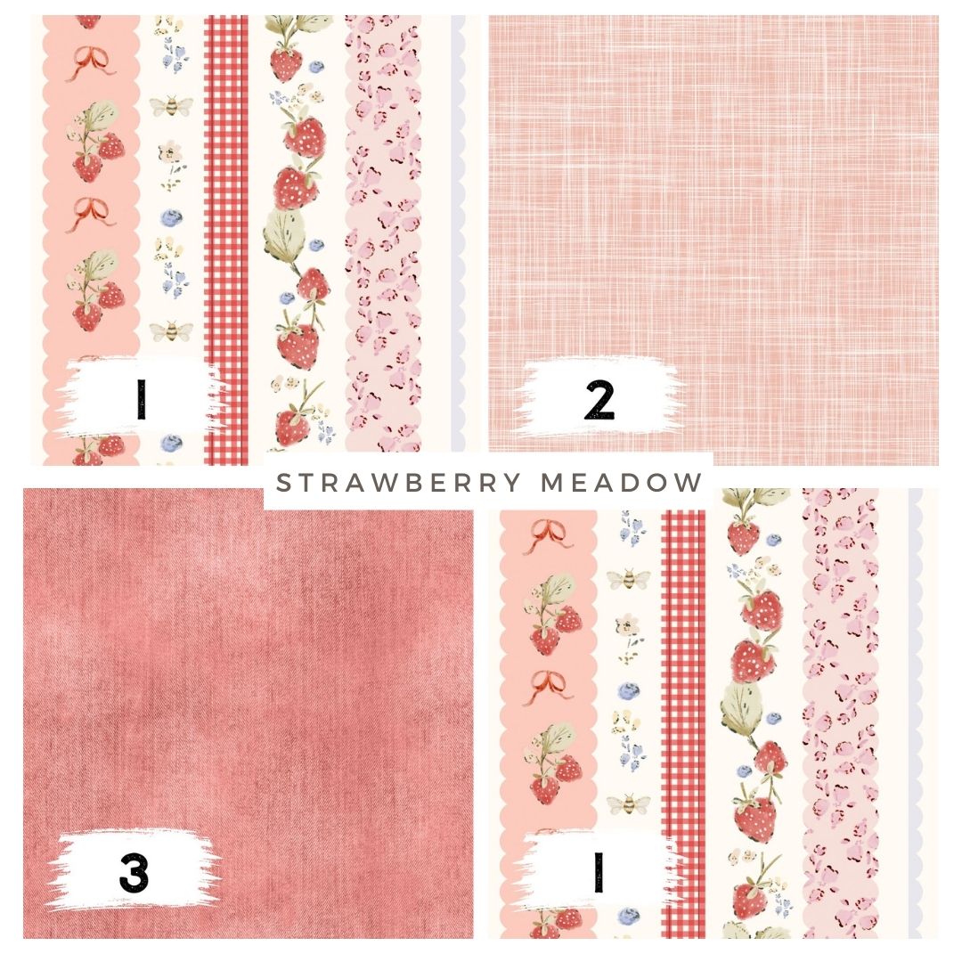 Strawberry Meadow Rosa – romantischer Erdbeer Stoff | auf verschiedenen Stoffarten