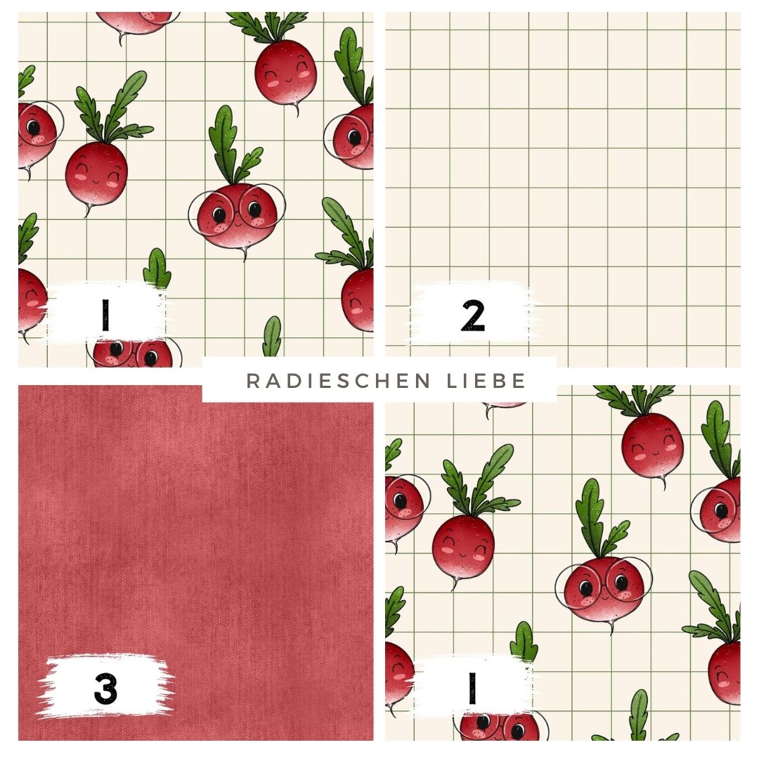 Radieschen Liebe – Kinderstoff mit süßen Radieschen | verschiedene Stoffarten