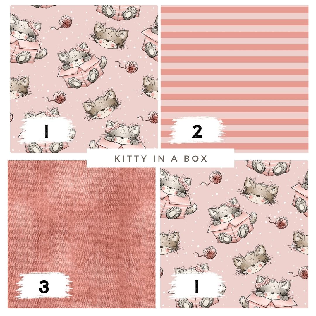 Kitty in a Box Rosa – süßer Katzen Stoff | auf verschiedenen Stoffarten