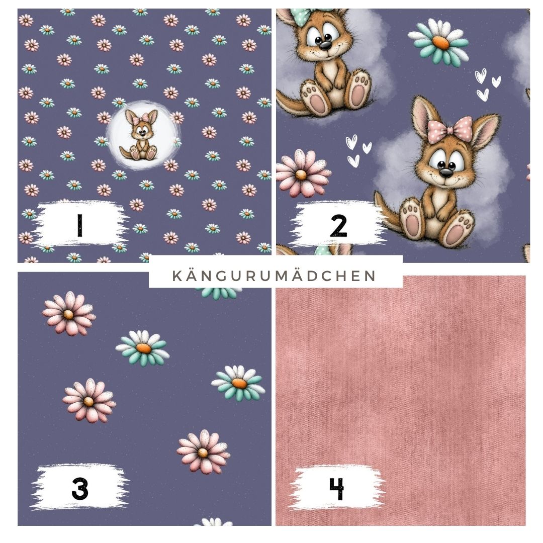 Kängurumädchen Lila | auf verschiedenen Stoffarten