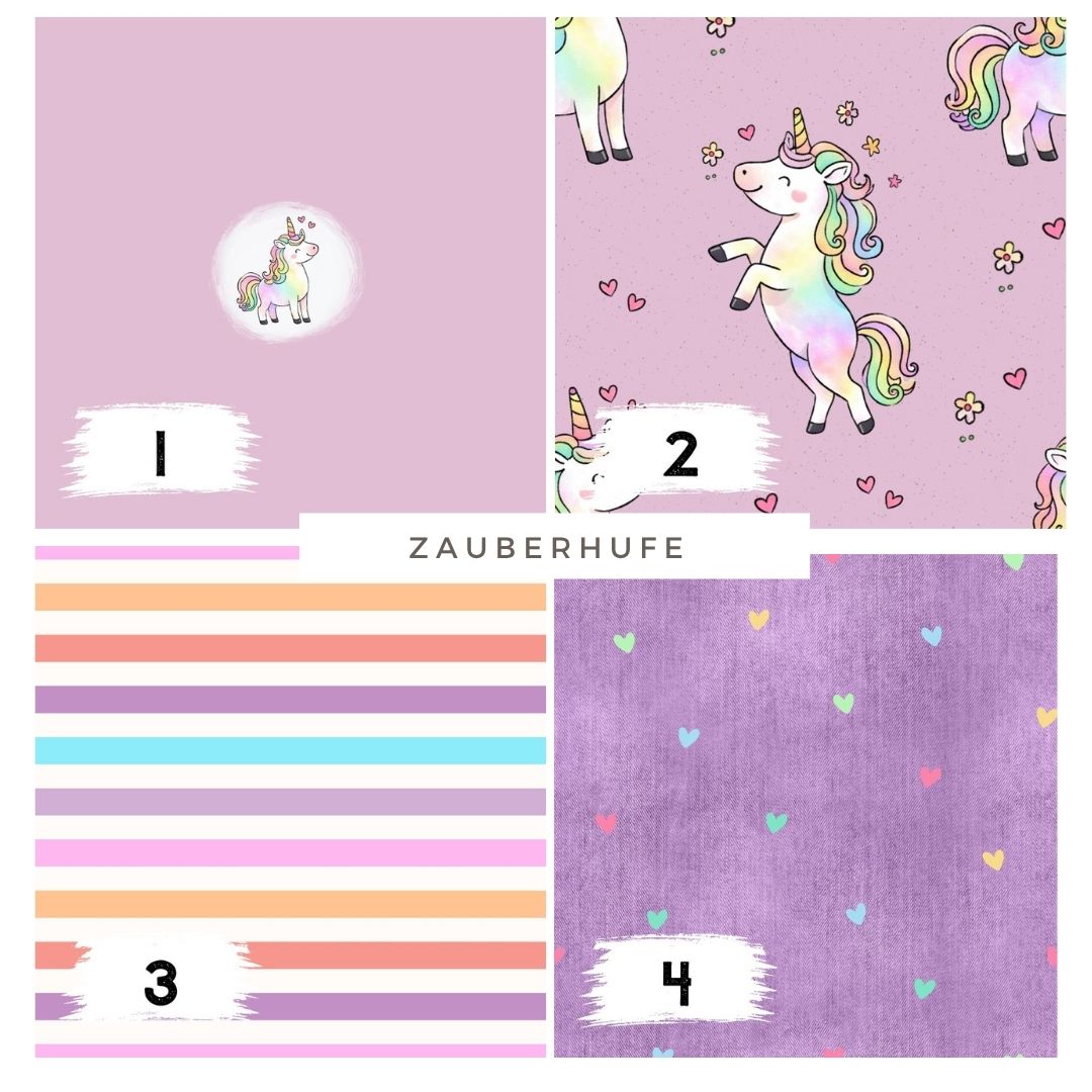 Zauberhufe Lila | auf verschiedenen Stoffarten
