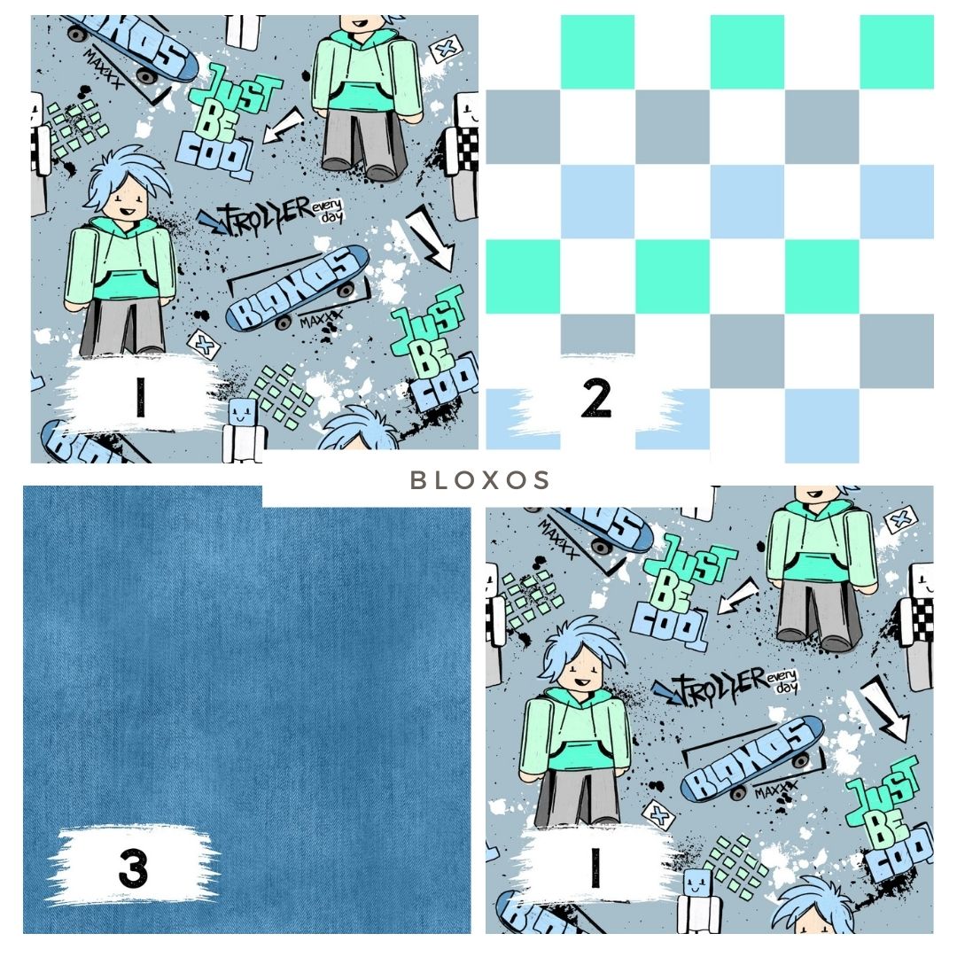 Bloxos Blau – Gamer Stoff | auf verschiedenen Stoffarten
