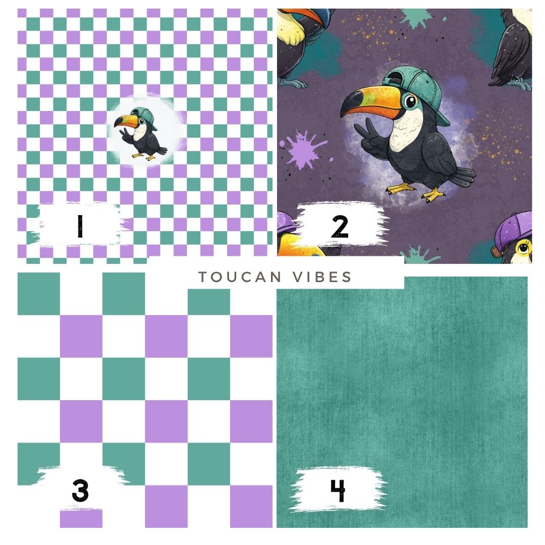 Toucan Vibes Lila | auf verschiedenen Stoffarten
