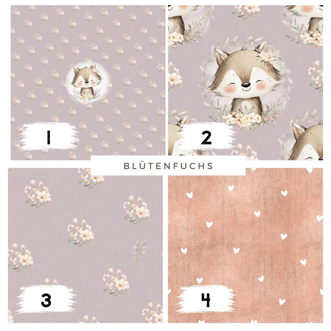 Blütenfuchs Lila – Floraler Fuchs Stoff | verschiedene Stoffarten