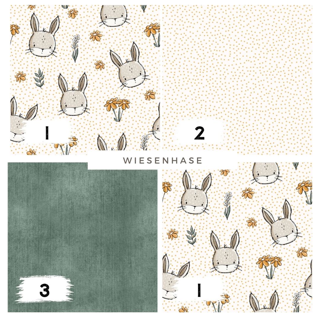 Wiesenhase Gelb – süßes Hasen & Blumen Design | auf verschiedenen Stoffarten
