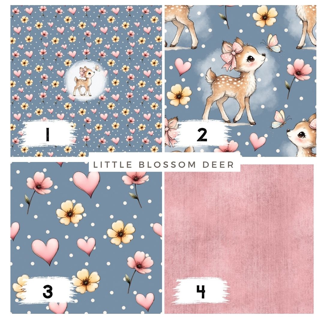Little Blossom Deer Blau | auf verschiedenen Stoffarten