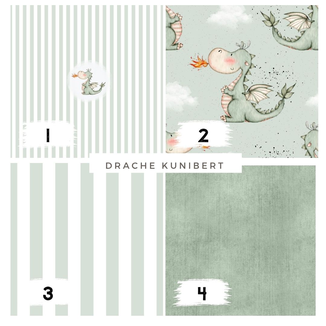 Drache Kunibert Mint | auf verschiedenen Stoffarten