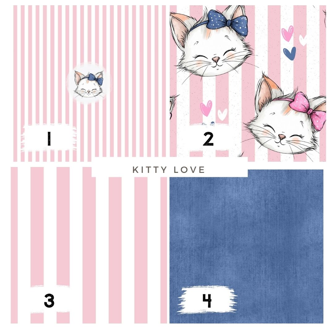 Kitty Love Stripes | auf verschiedenen Stoffarten