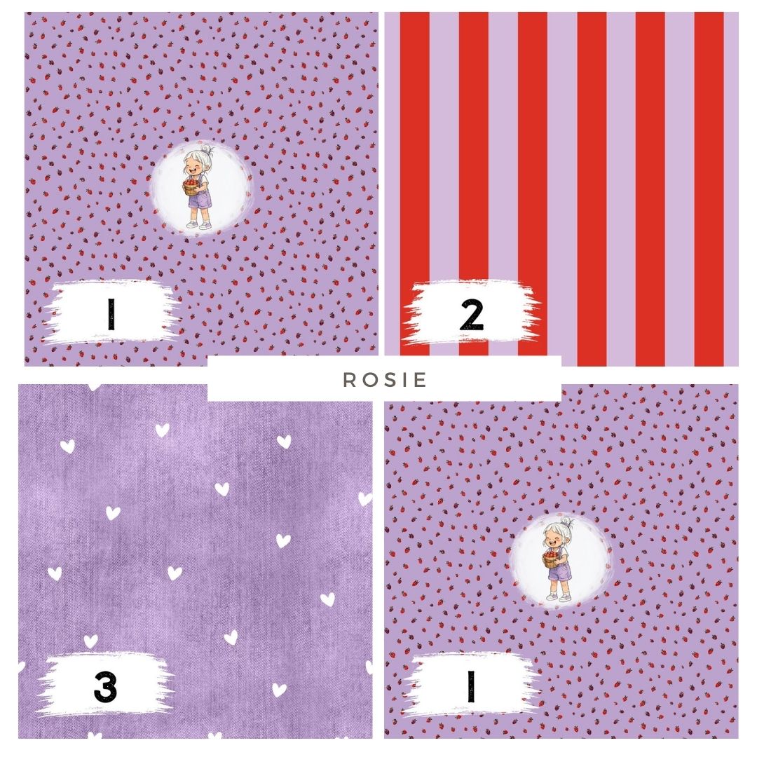 Rosie – Mädchen mit Erdbeeren Design | verschiedene Stoffarten