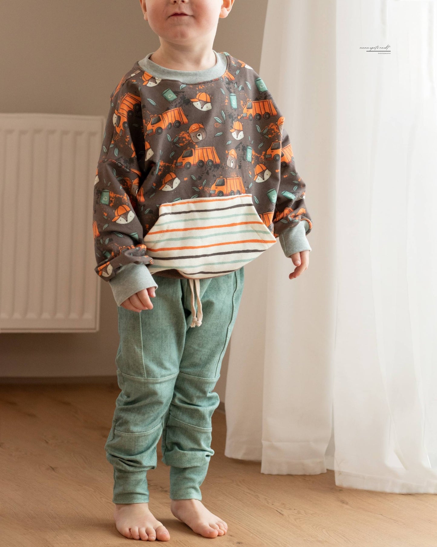 Stoffpaket Müllauto – Kinderstoff mit Müllauto und Waldtieren | verschiedene Stoffarten