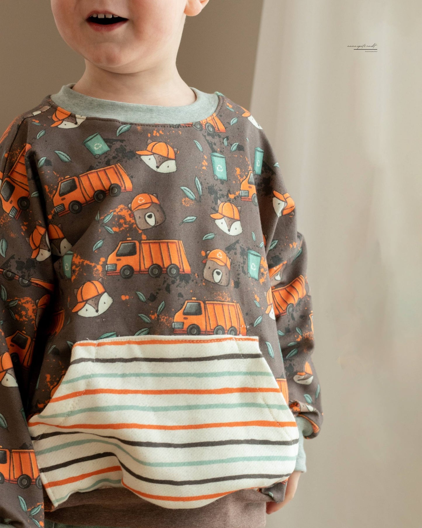 Stoffpaket Müllauto – Kinderstoff mit Müllauto und Waldtieren | verschiedene Stoffarten