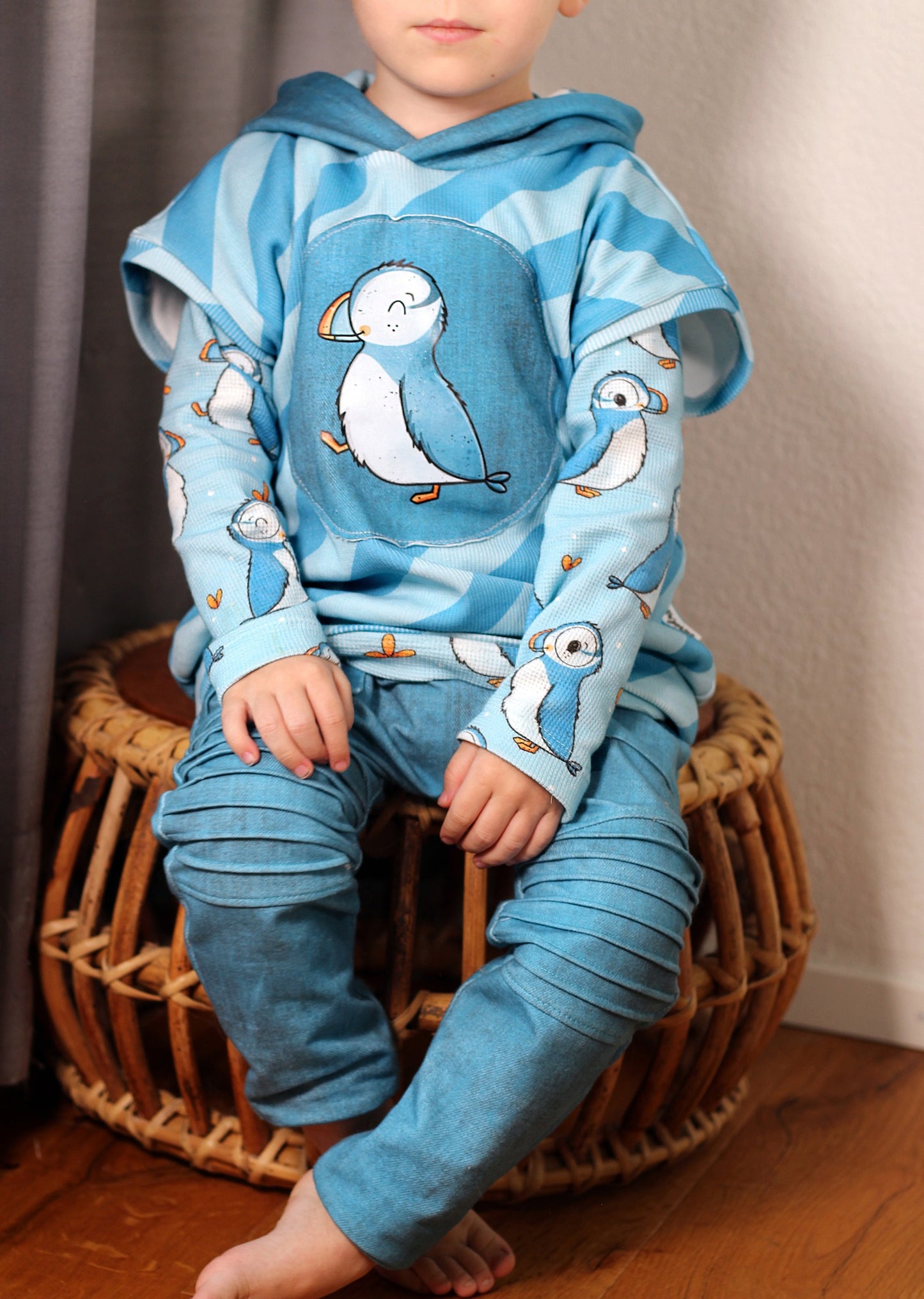 Puffin Friends – Kinderstoff mit Papageitauchern | verschiedene Stoffarten
