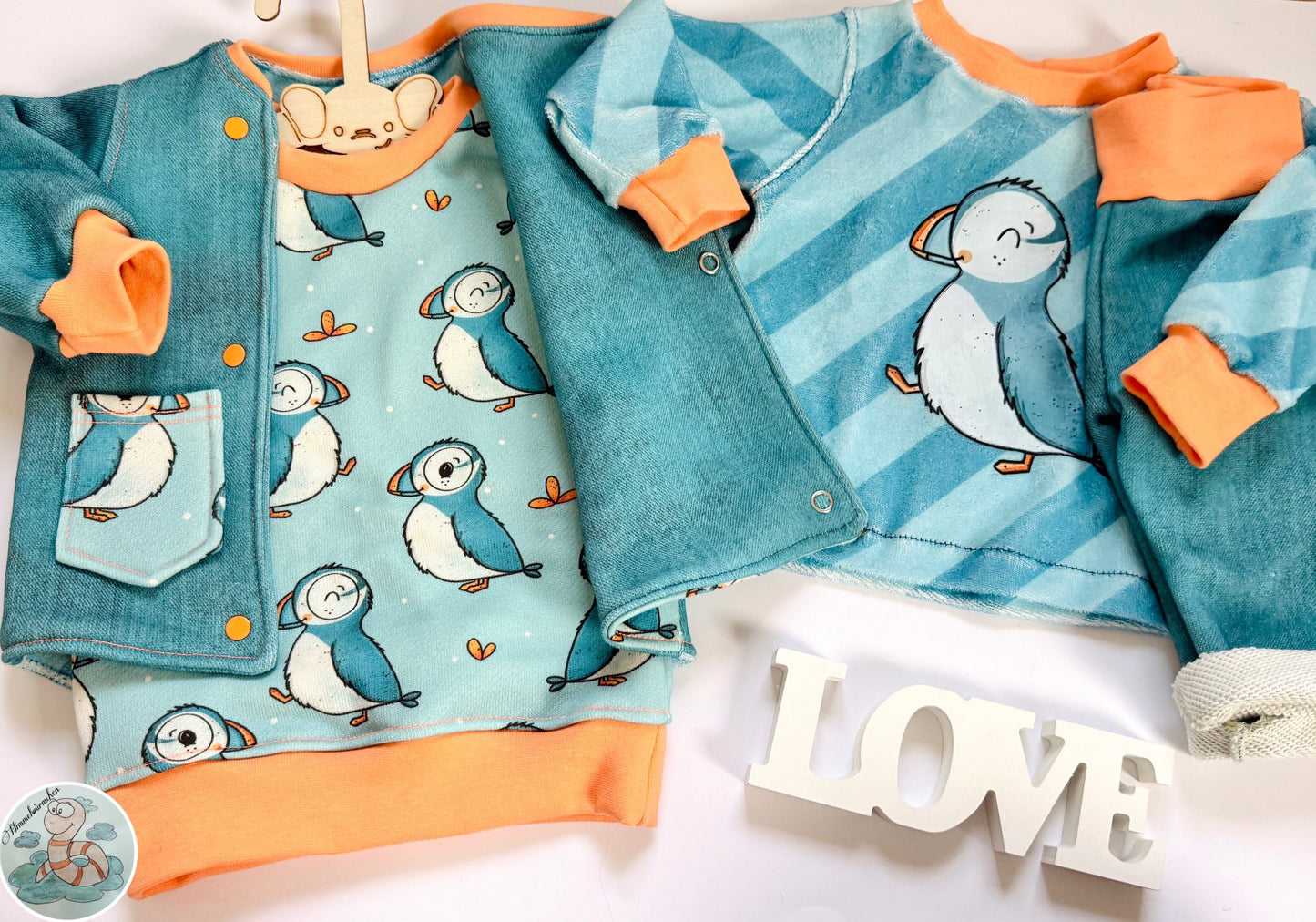 Puffin Friends – Kinderstoff mit Papageitauchern | verschiedene Stoffarten