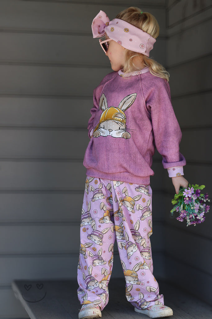 Stoffpaket Skate Bunny Vibes Girl Flieder – Kinderstoff mit Hasen | verschiedene Stoffarten