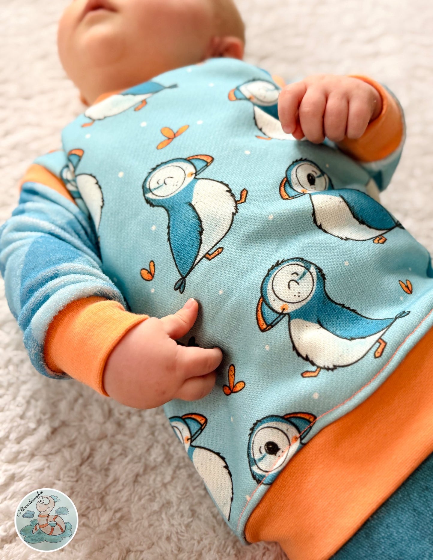 Puffin Friends – Kinderstoff mit Papageitauchern | verschiedene Stoffarten