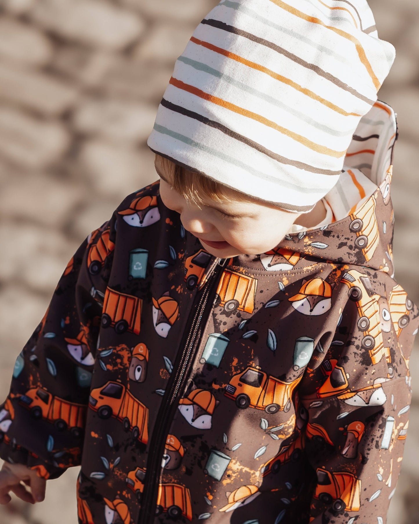 Stoffpaket Müllauto – Kinderstoff mit Müllauto und Waldtieren | verschiedene Stoffarten