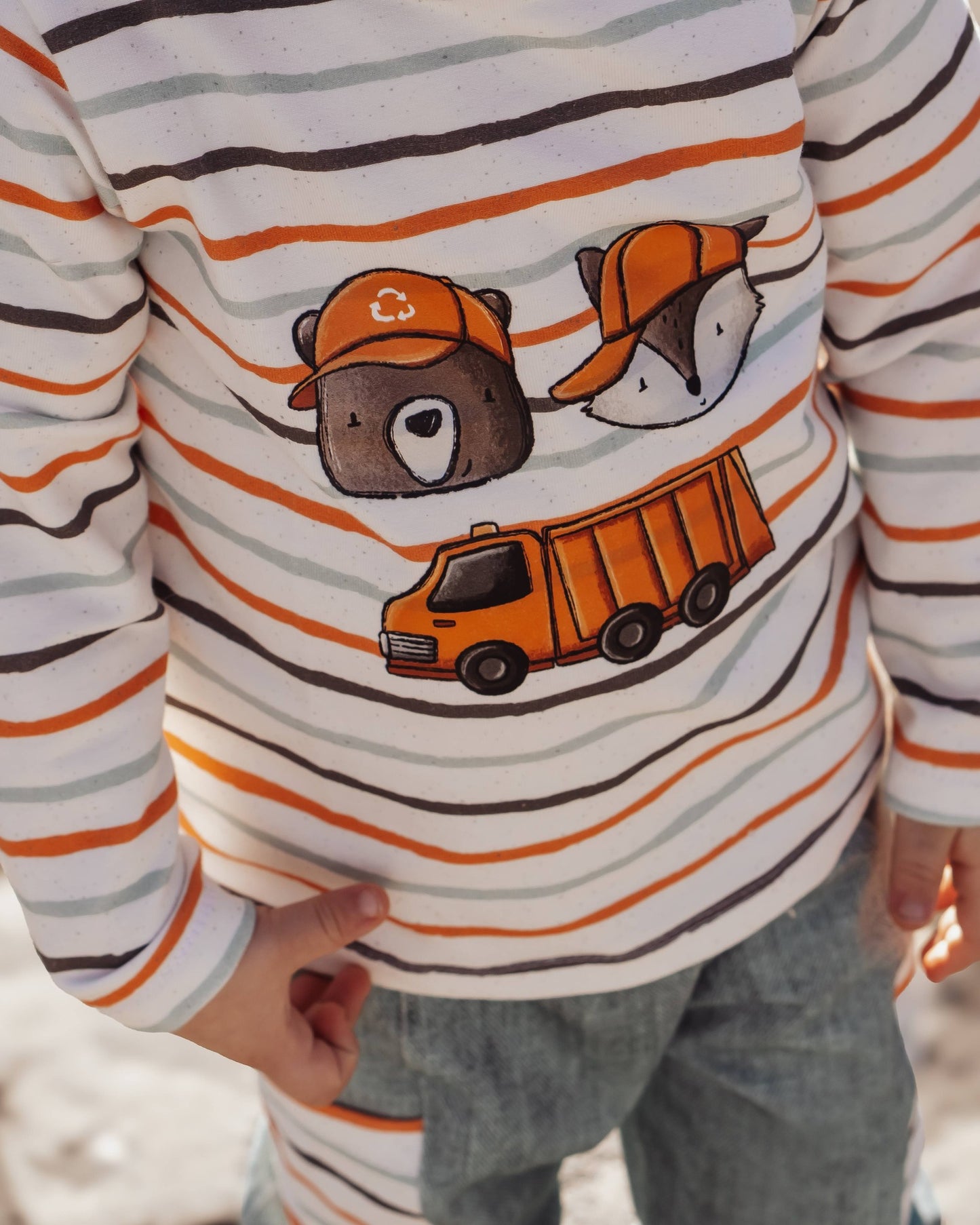 Stoffpaket Müllauto – Kinderstoff mit Müllauto und Waldtieren | verschiedene Stoffarten