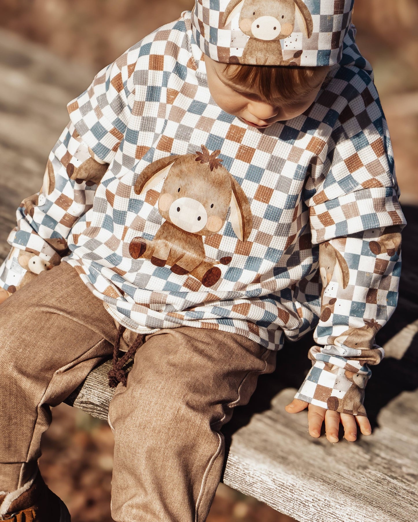 Stoffpaket Eselchen Schachbrett – Kinderstoff mit Esel | verschiedene Stoffarten
